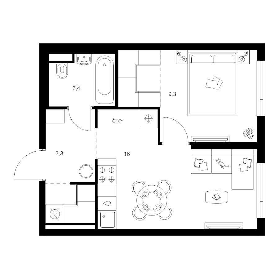 2 ккв (Евро) 37 м²