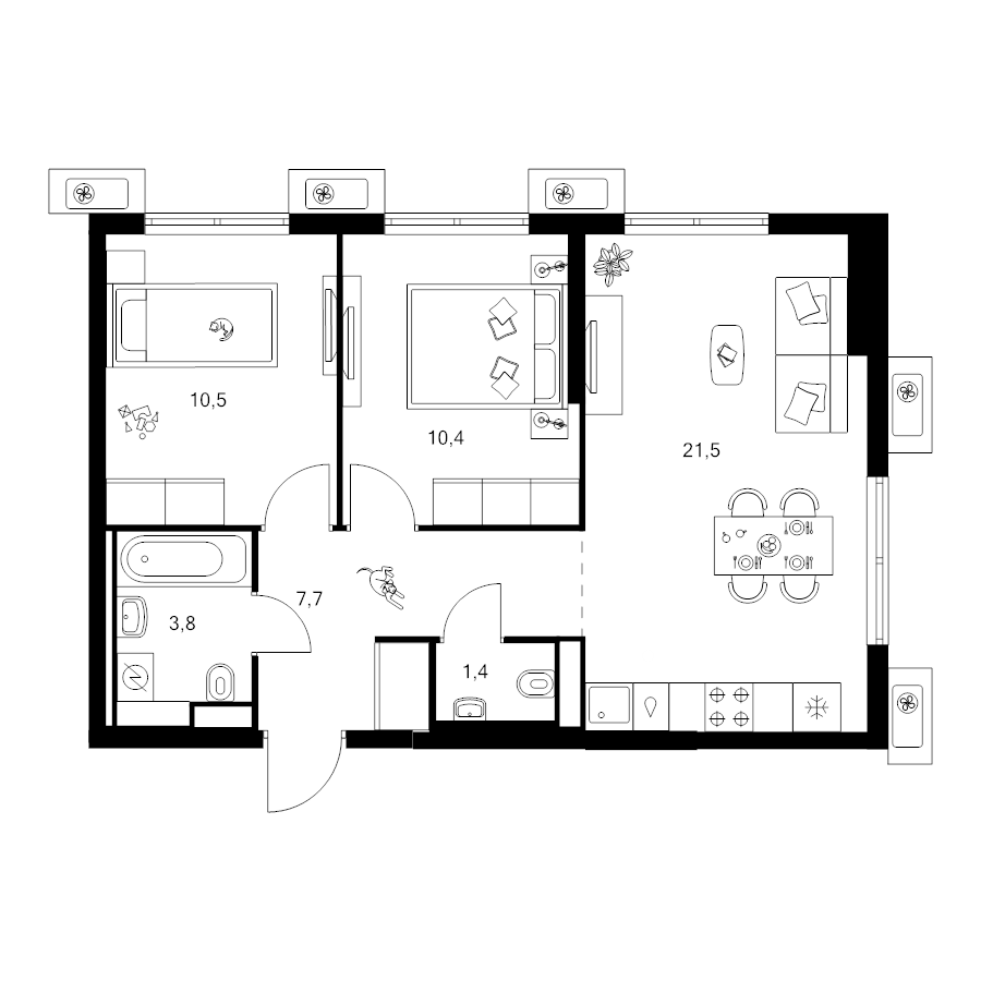 3 ккв (Евро) 55,3 м²