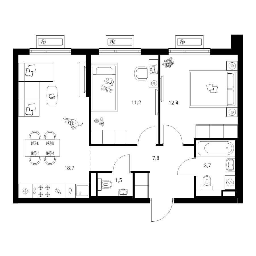 3 ккв (Евро) 55,3 м²