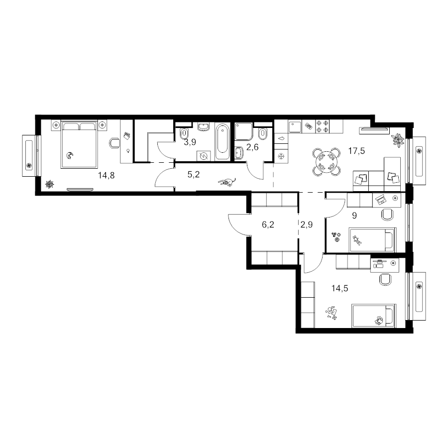 4 ккв (Евро) 79,7 м²