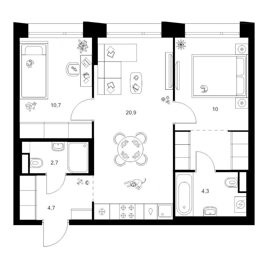 3 ккв (Евро) 57,5 м²
