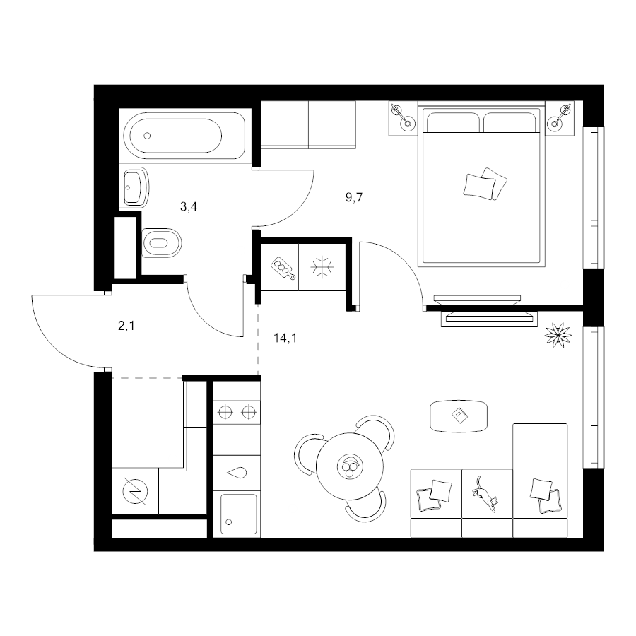 1 ккв 31,4 м²