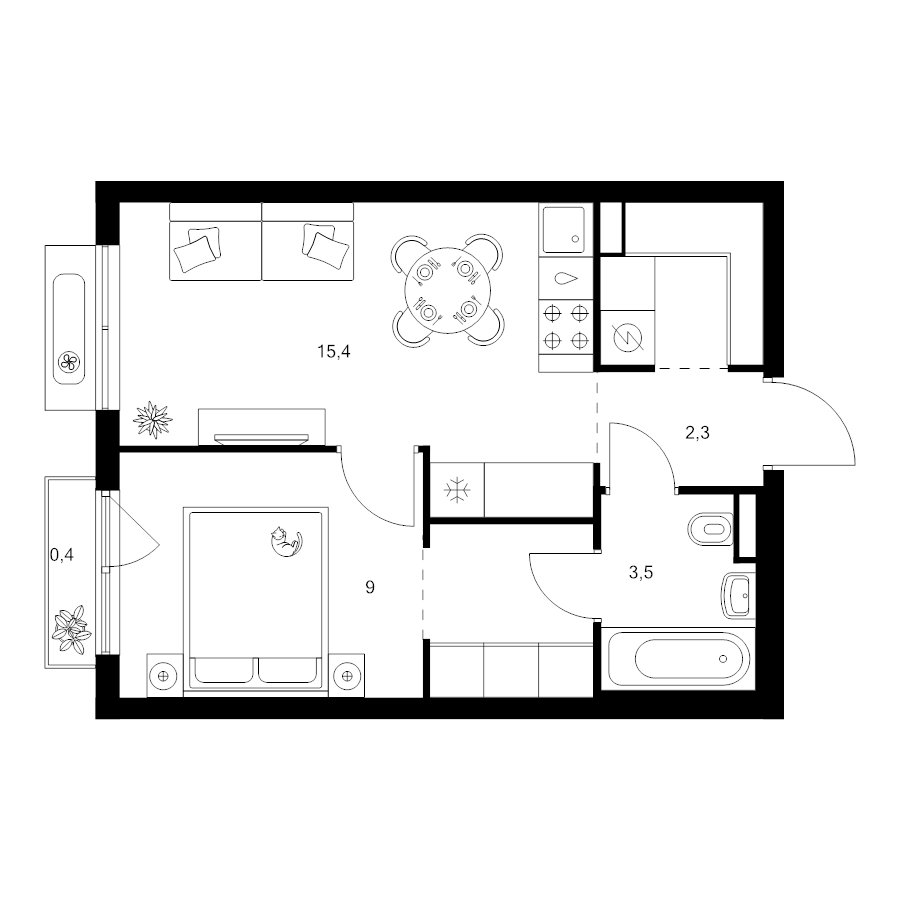 2 ккв (Евро) 37,2 м²