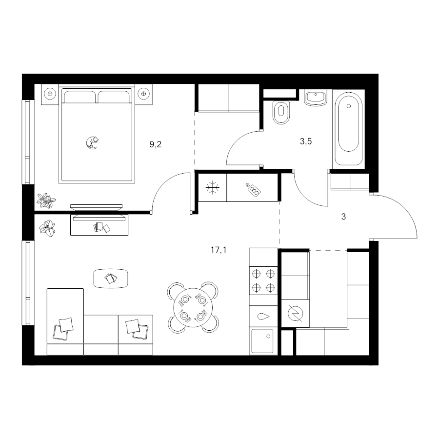 2 ккв (Евро) 39,2 м²