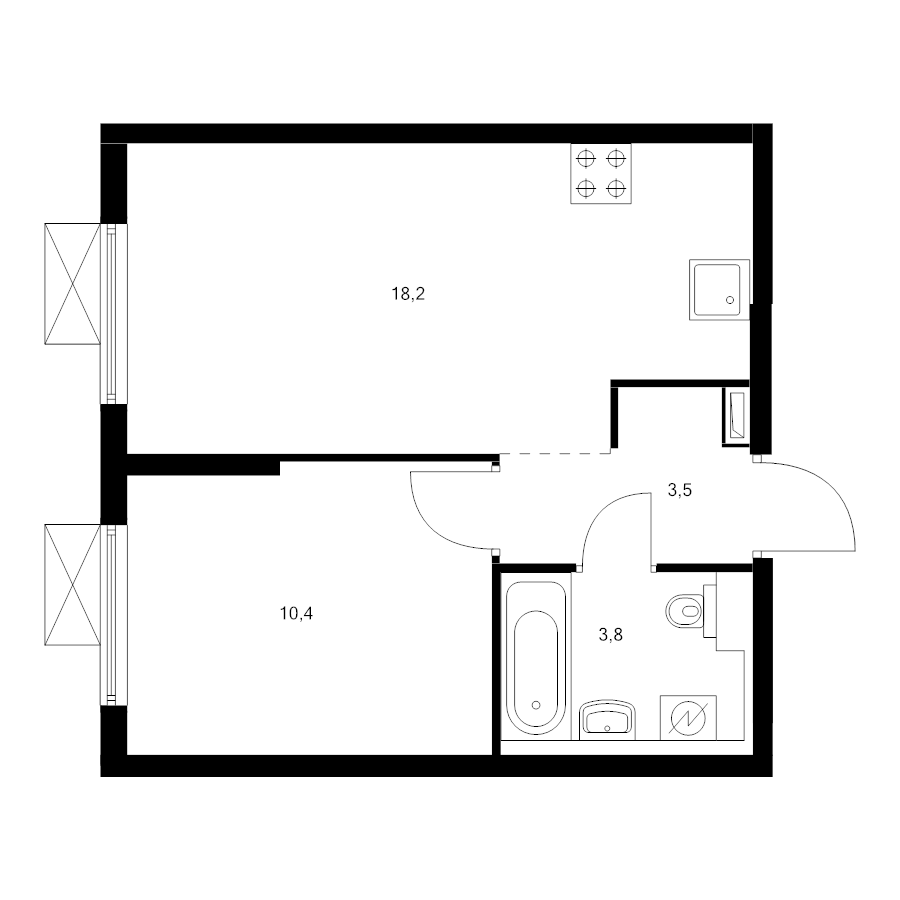 2 ккв (Евро) 34,7 м²