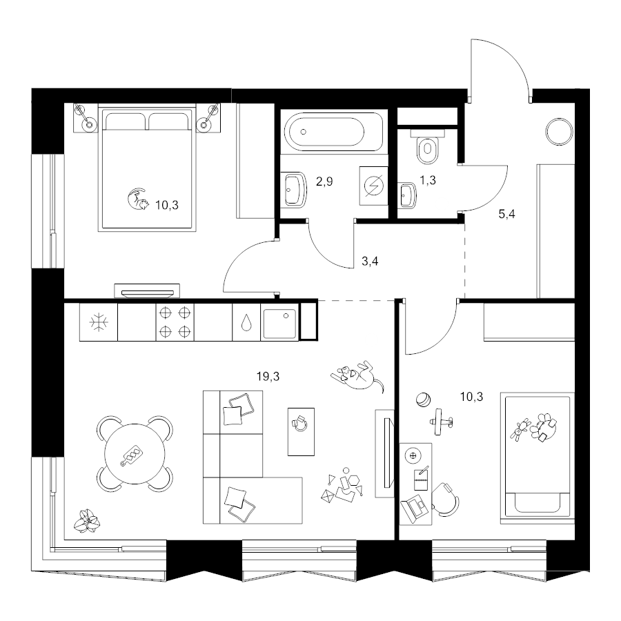 3 ккв (Евро) 52,9 м²