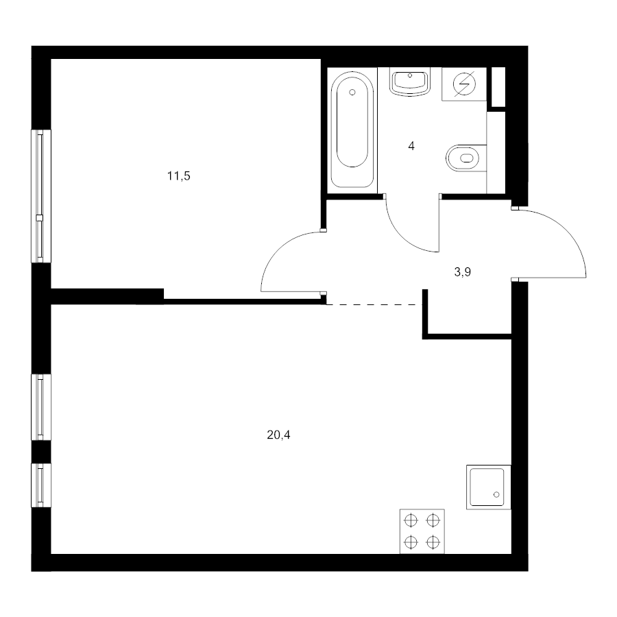 2 ккв (Евро) 39,8 м²