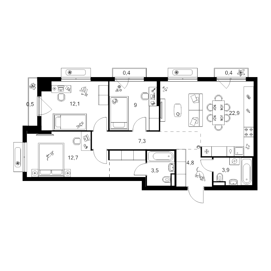 4 ккв (Евро) 81,2 м²