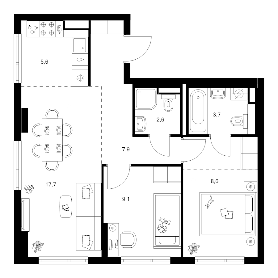 3 ккв (Евро) 58,5 м²