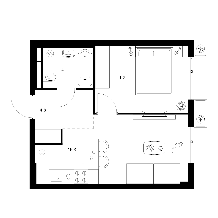 2 ккв (Евро) 36,8 м²