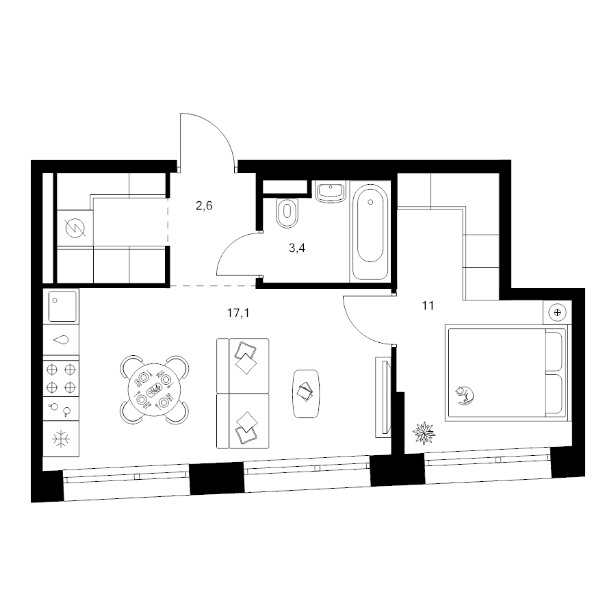 2 ккв (Евро) 37,2 м²