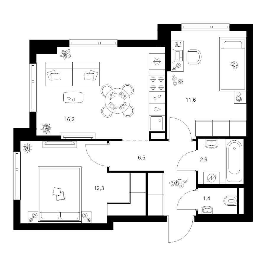 3 ккв (Евро) 50,9 м²