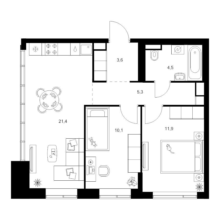 3 ккв (Евро) 56,8 м²