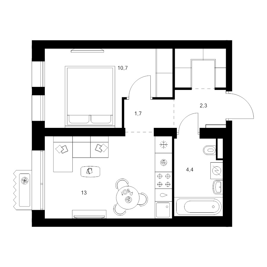1 ккв 34,6 м²