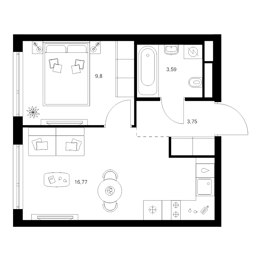 2 ккв (Евро) 33,8 м²