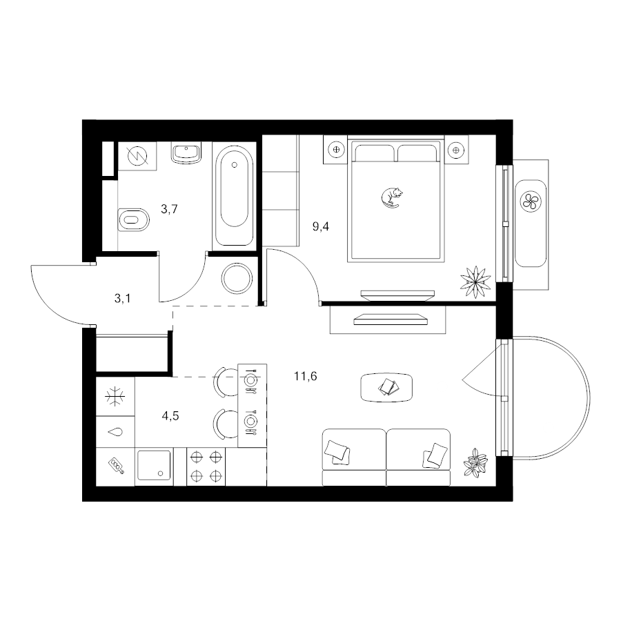 2 ккв (Евро) 32,8 м²
