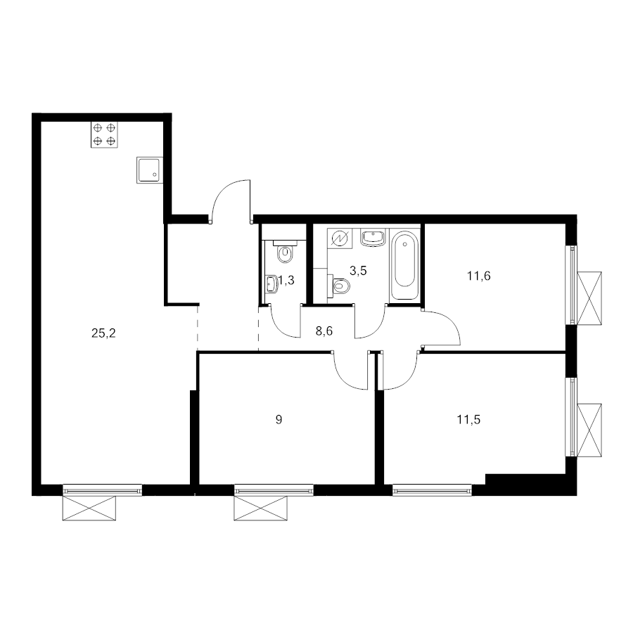 4 ккв (Евро) 70,7 м²