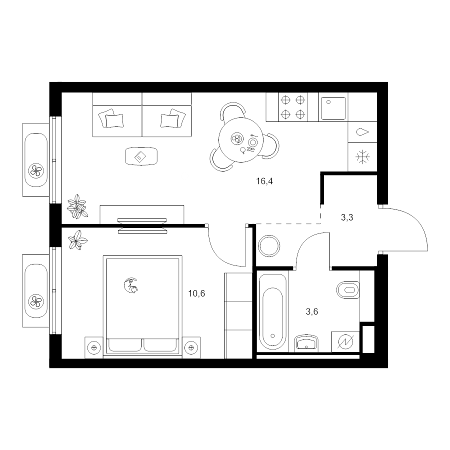 2 ккв (Евро) 33,9 м²