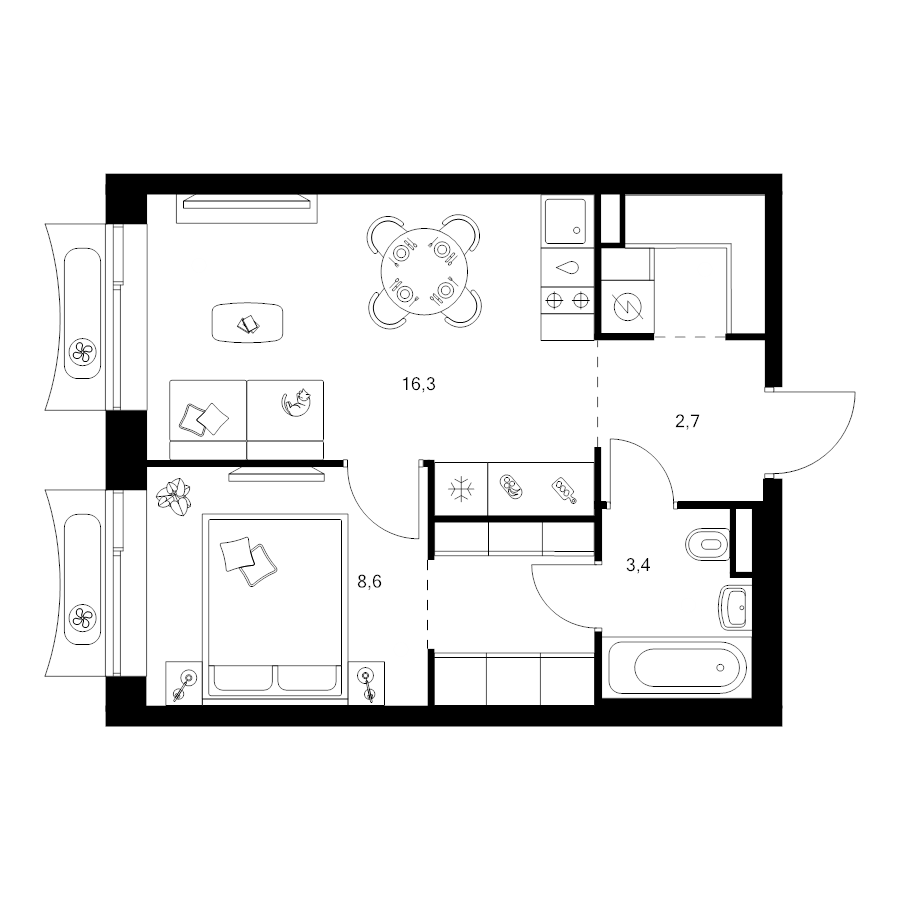 2 ккв (Евро) 38,1 м²