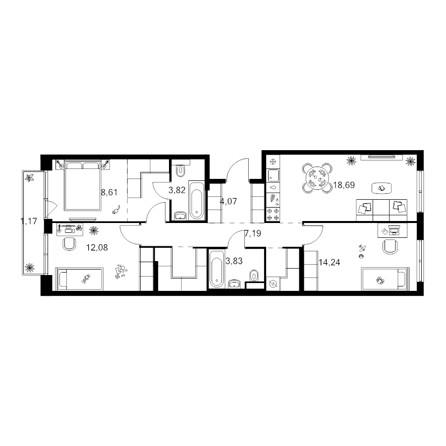 4 ккв (Евро) 85 м²