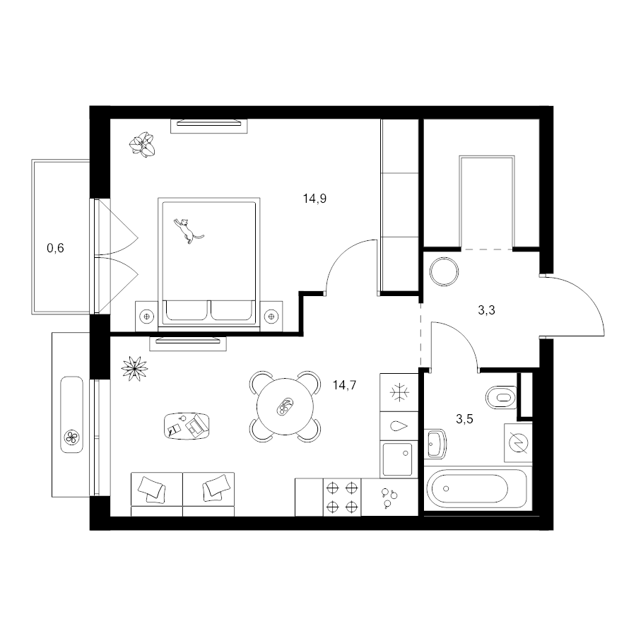 1 ккв 40,7 м²
