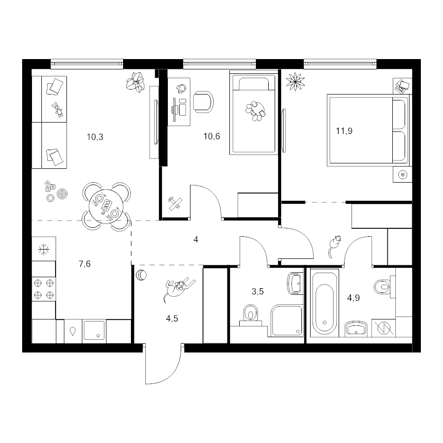 3 ккв (Евро) 62,2 м²