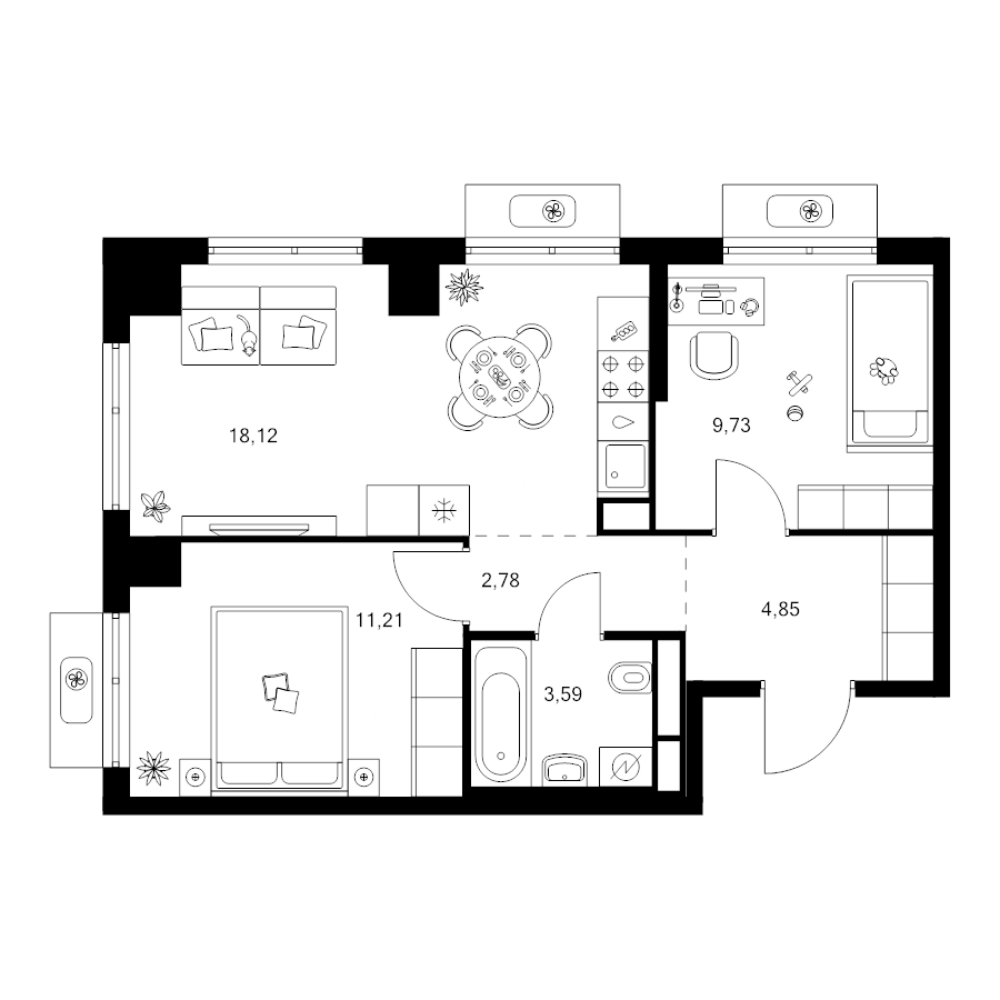3 ккв (Евро) 50,3 м²