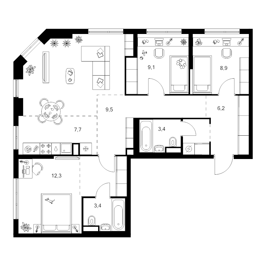 4 ккв (Евро) 87 м²