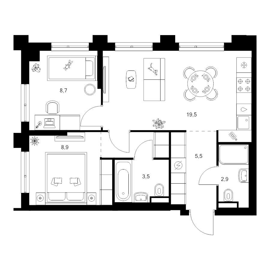 3 ккв (Евро) 51,7 м²