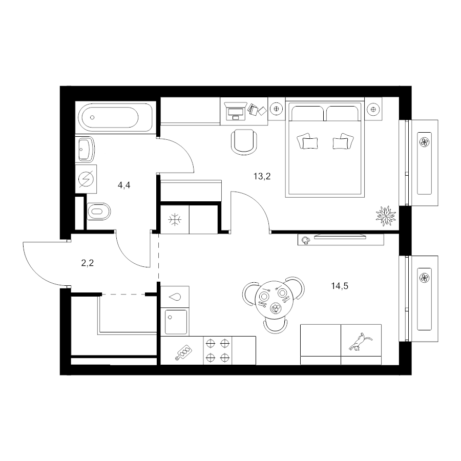 1 ккв 36,5 м²