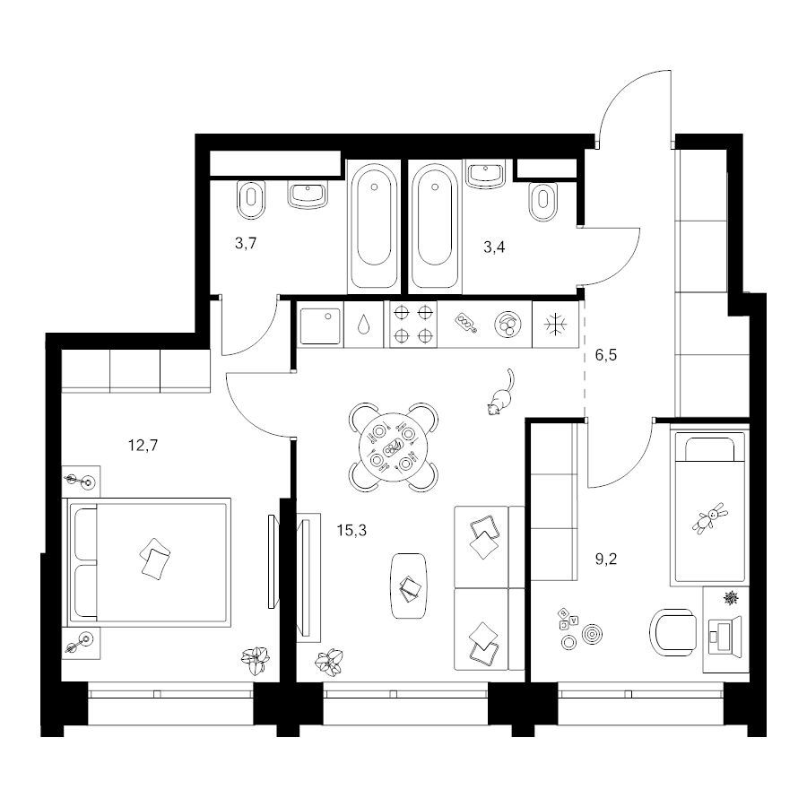 3 ккв (Евро) 50,8 м²
