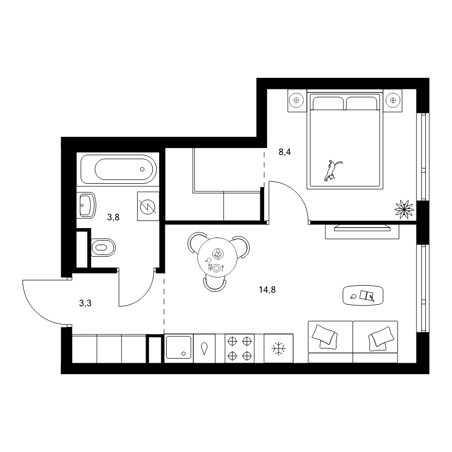 1 ккв 33,3 м²
