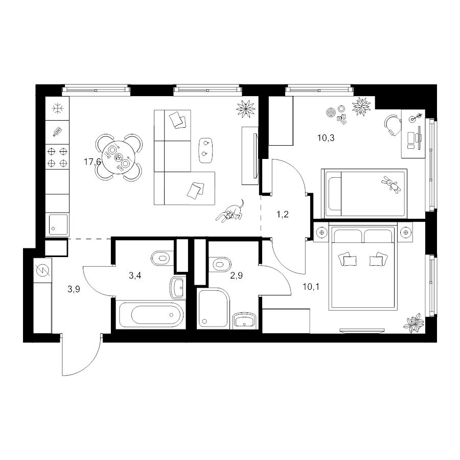 3 ккв (Евро) 49,4 м²