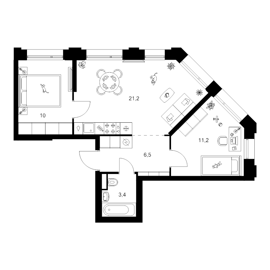 3 ккв (Евро) 53,6 м²
