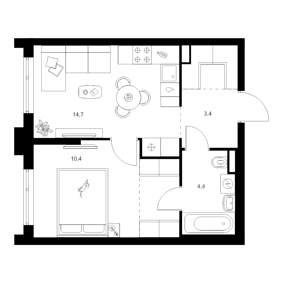 1 ккв 38,4 м²