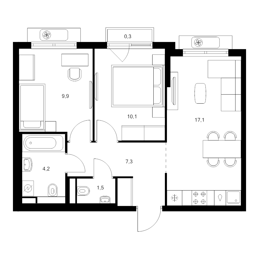 3 ккв (Евро) 50,4 м²