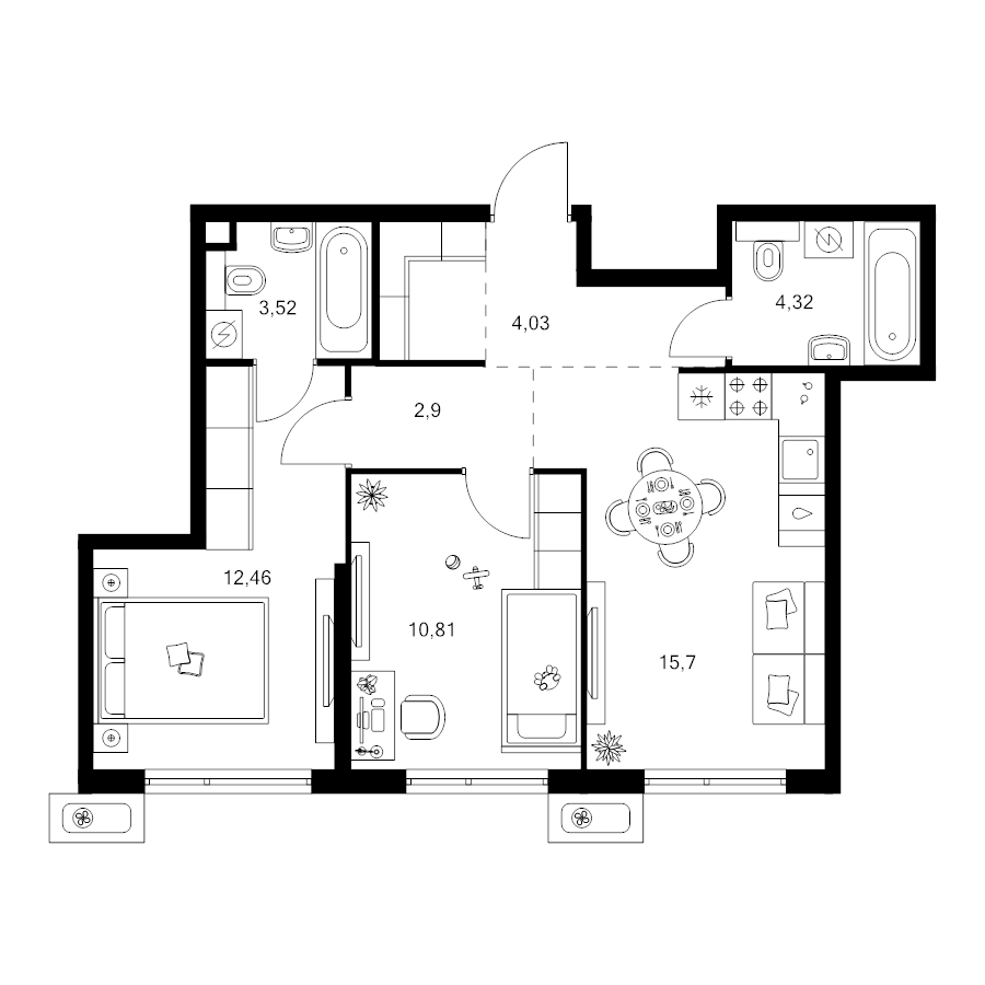 3 ккв (Евро) 56,1 м²