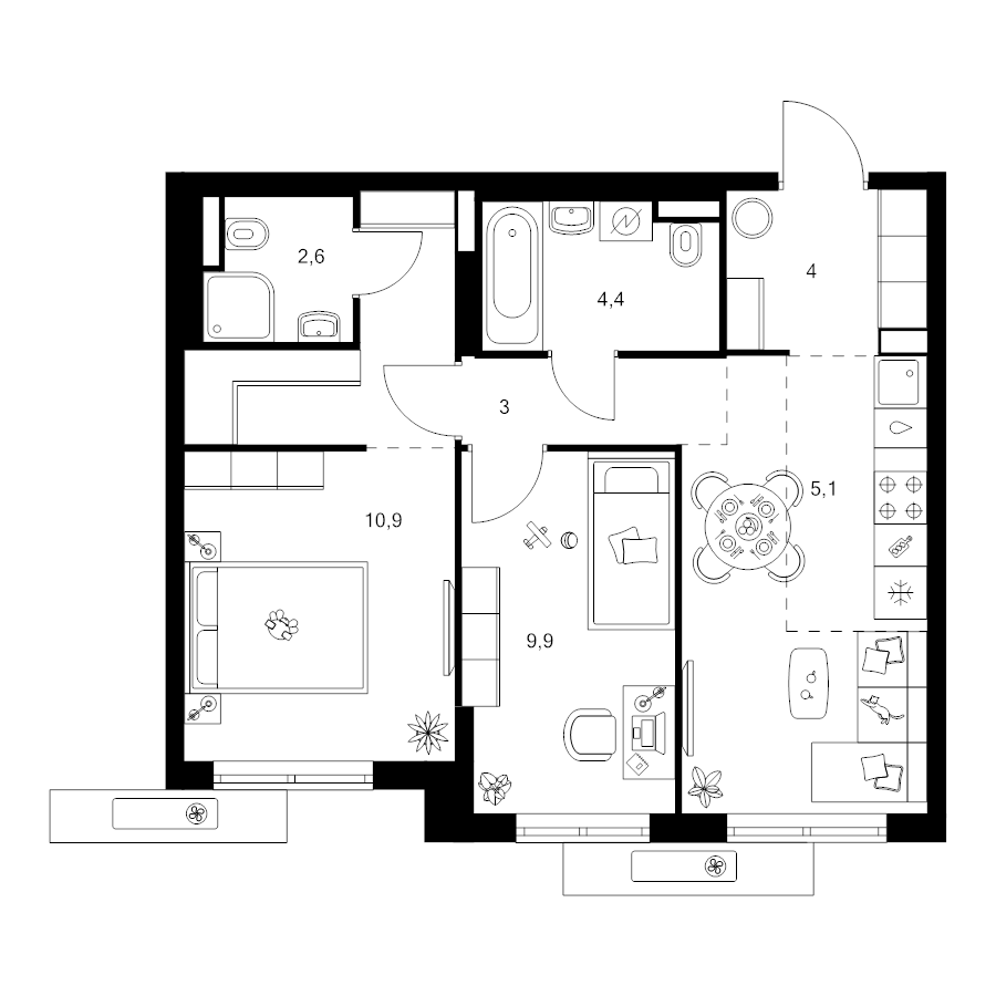 3 ккв (Евро) 54,3 м²