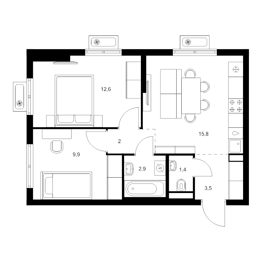 3 ккв (Евро) 48,1 м²