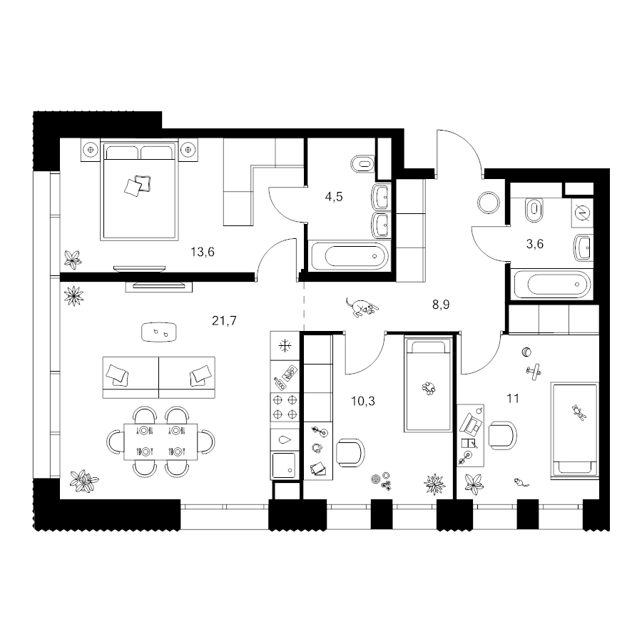 4 ккв (Евро) 73,6 м²