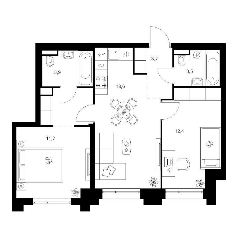 3 ккв (Евро) 58 м²