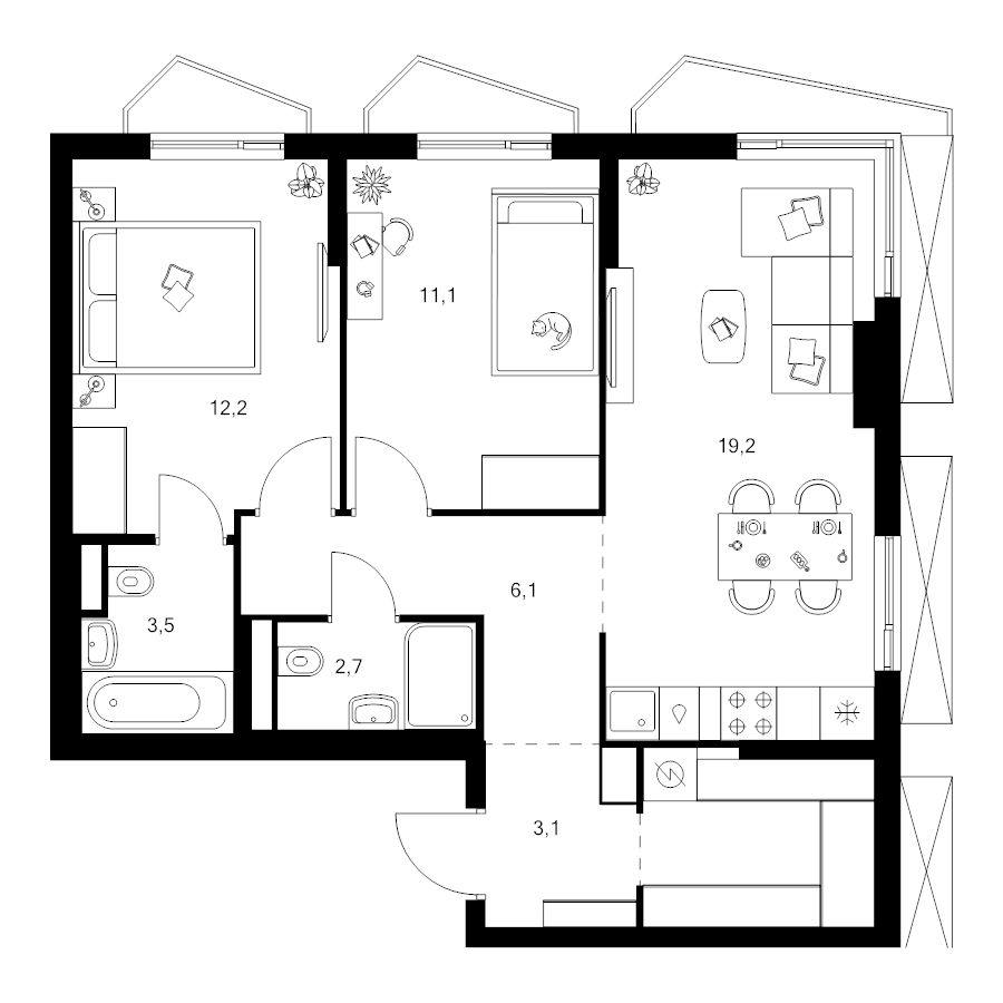 3 ккв (Евро) 62,9 м²