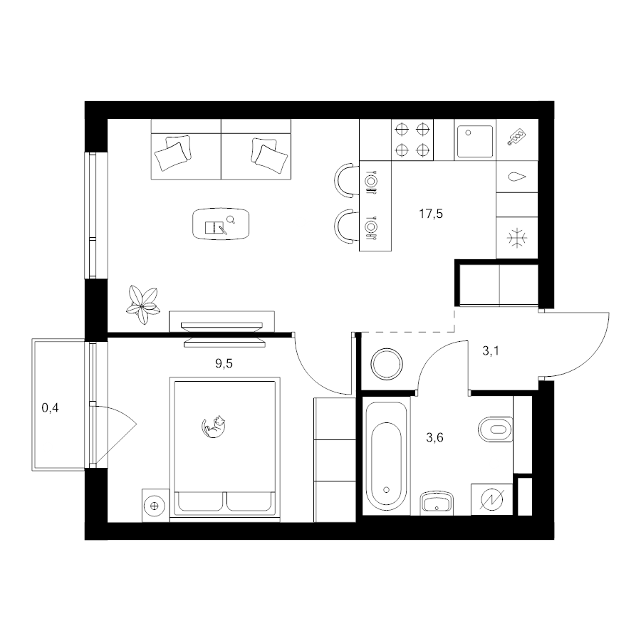 2 ккв (Евро) 34,1 м²