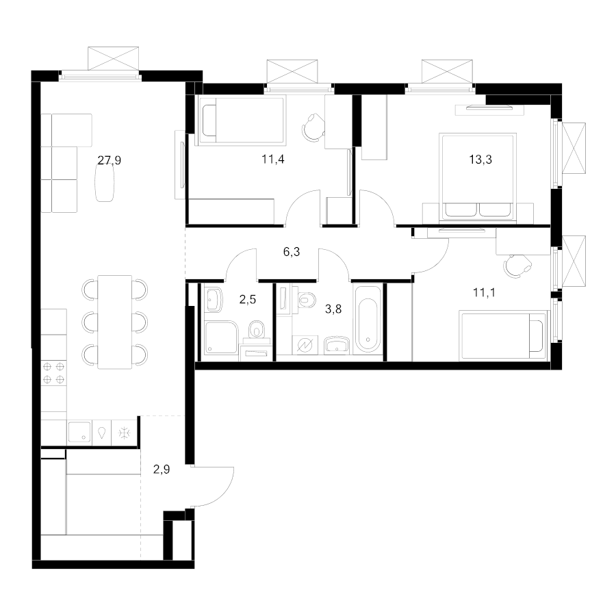 4 ккв (Евро) 83,7 м²