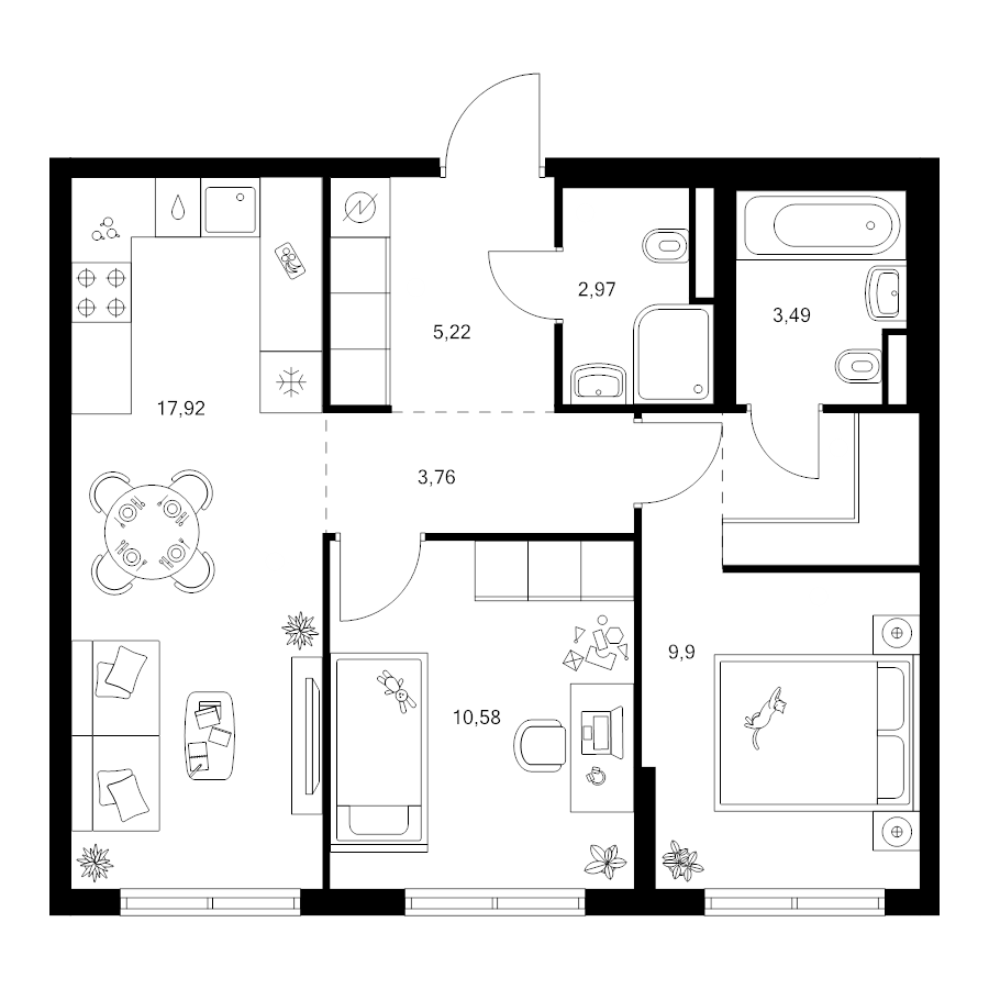3 ккв (Евро) 56,8 м²