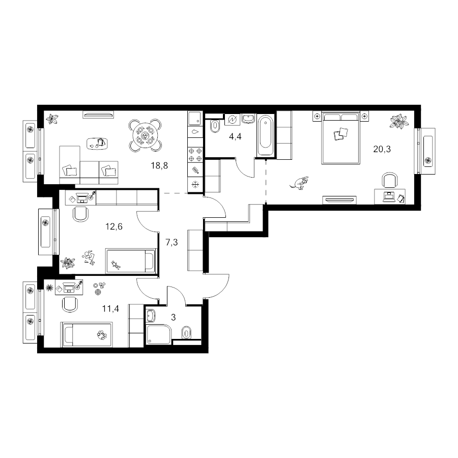 4 ккв (Евро) 84,3 м²