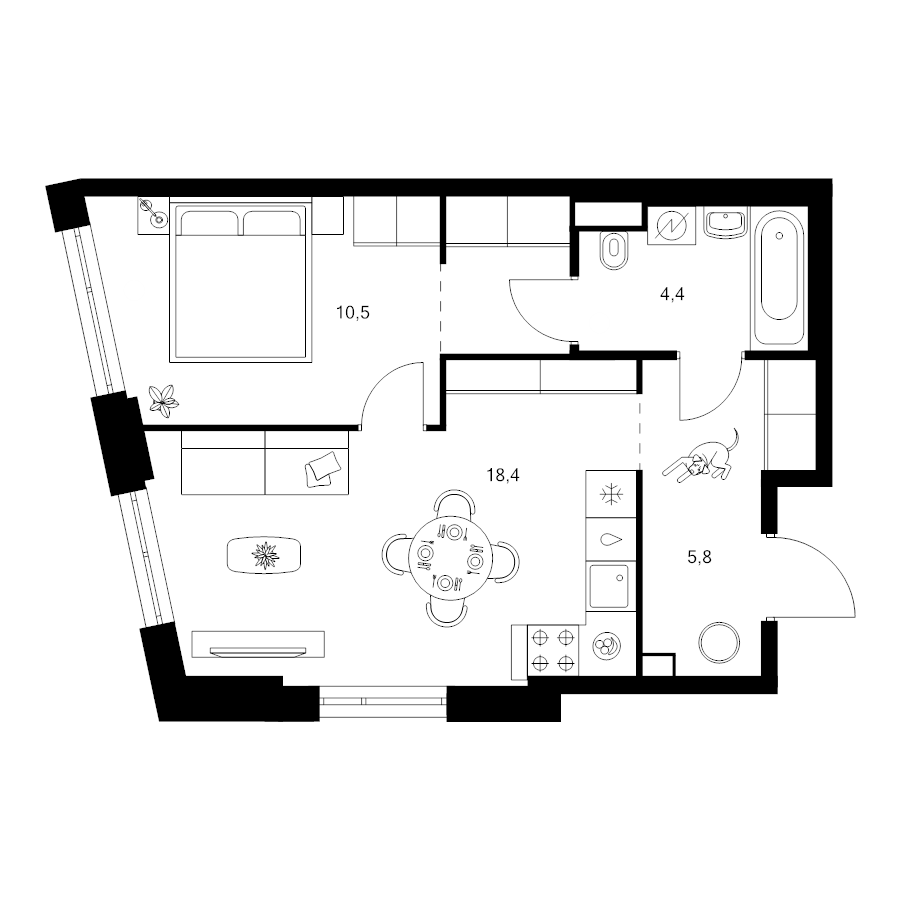 2 ккв (Евро) 41,9 м²