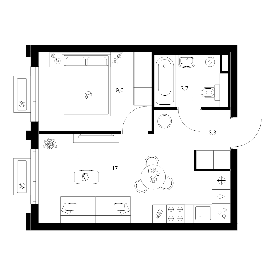 2 ккв (Евро) 33,6 м²