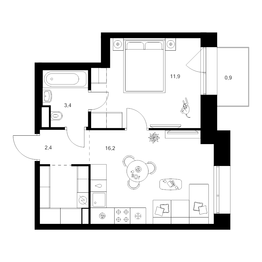 2 ккв (Евро) 39,8 м²