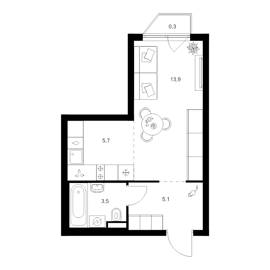Студия 28,5 м²